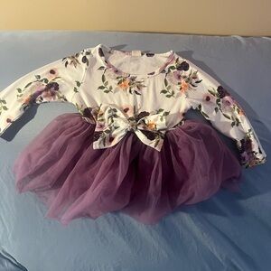 Floral Long Sleeve Purple and White Dress